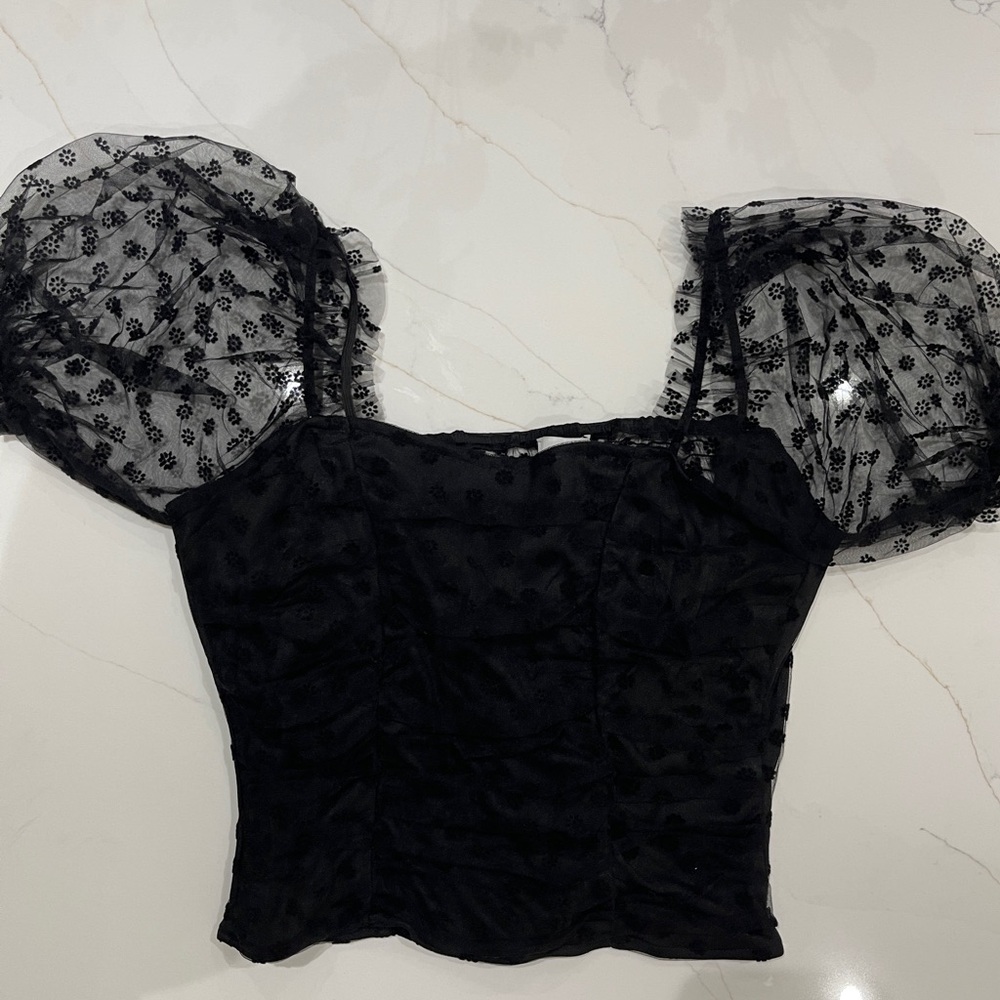 NSR Black Sheer Puff Sleeve Blouse